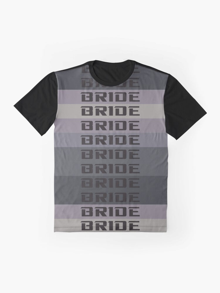 Bride JDM Material Graphic T-Shirt with Nissan, Miata, and Supra Designs for Car Enthusiasts - Flat lay