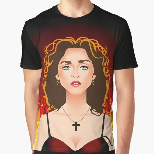 Prayer Graphic T-Shirt featuring a cross, fire, and music icon