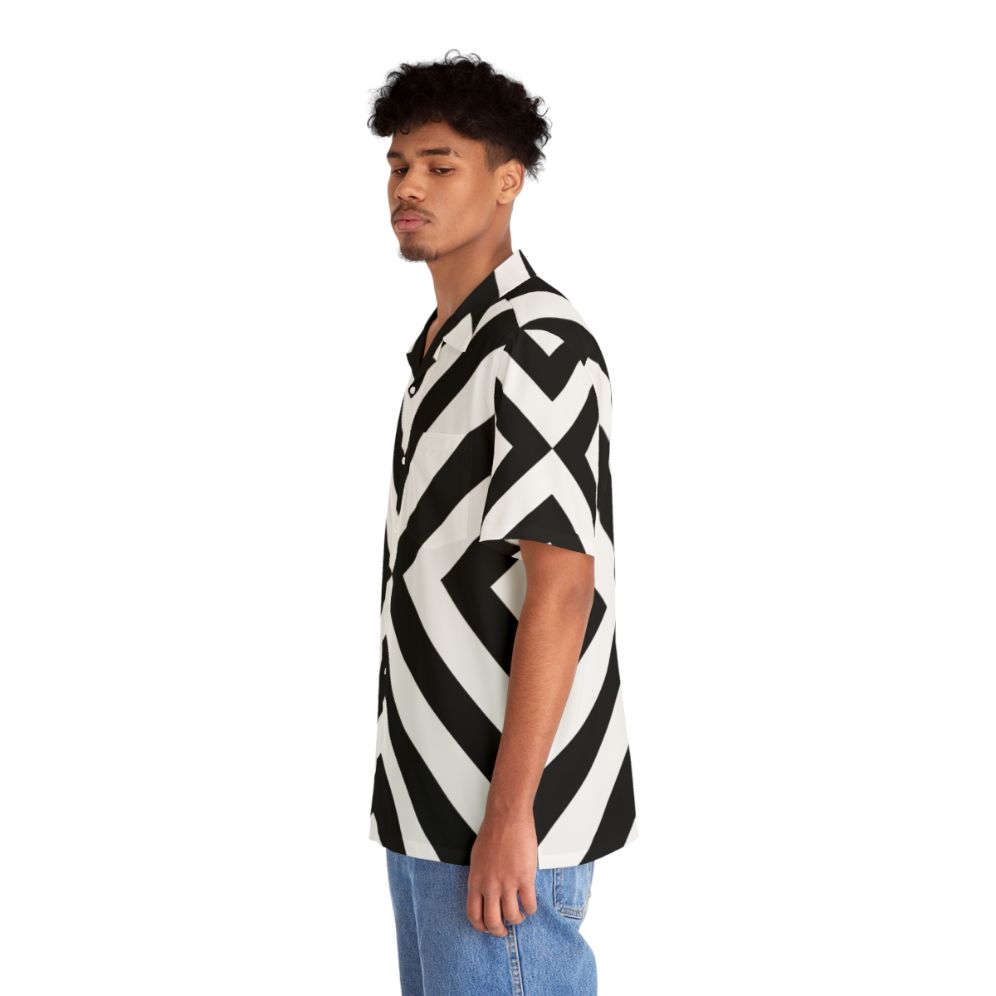 Black and white Hawaiian shirt with a minimalist, abstract pattern - People Left