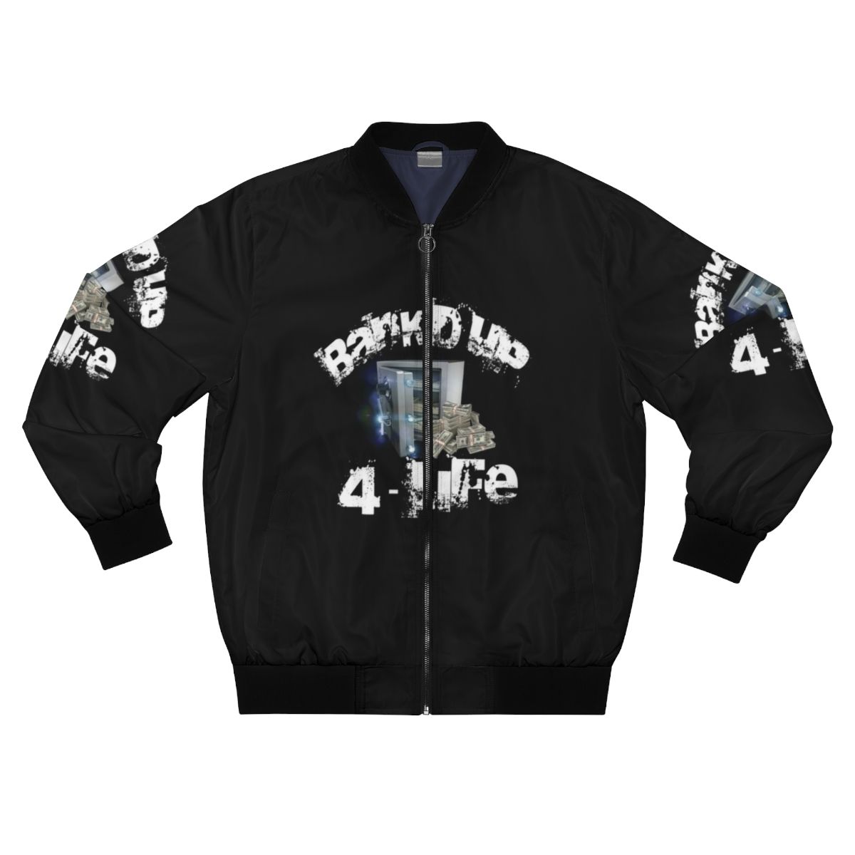 A stylish black bomber jacket with a cool streetwear design.