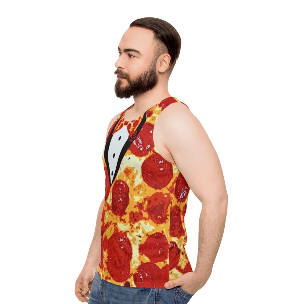 Pepperoni pizza tuxedo unisex tank top - men side