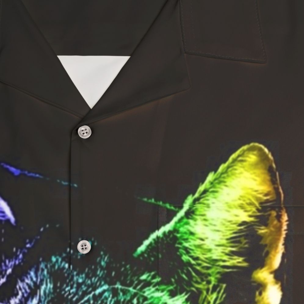 Rainbow Music Cat Hawaiian Shirt featuring a cat wearing headphones - Detail