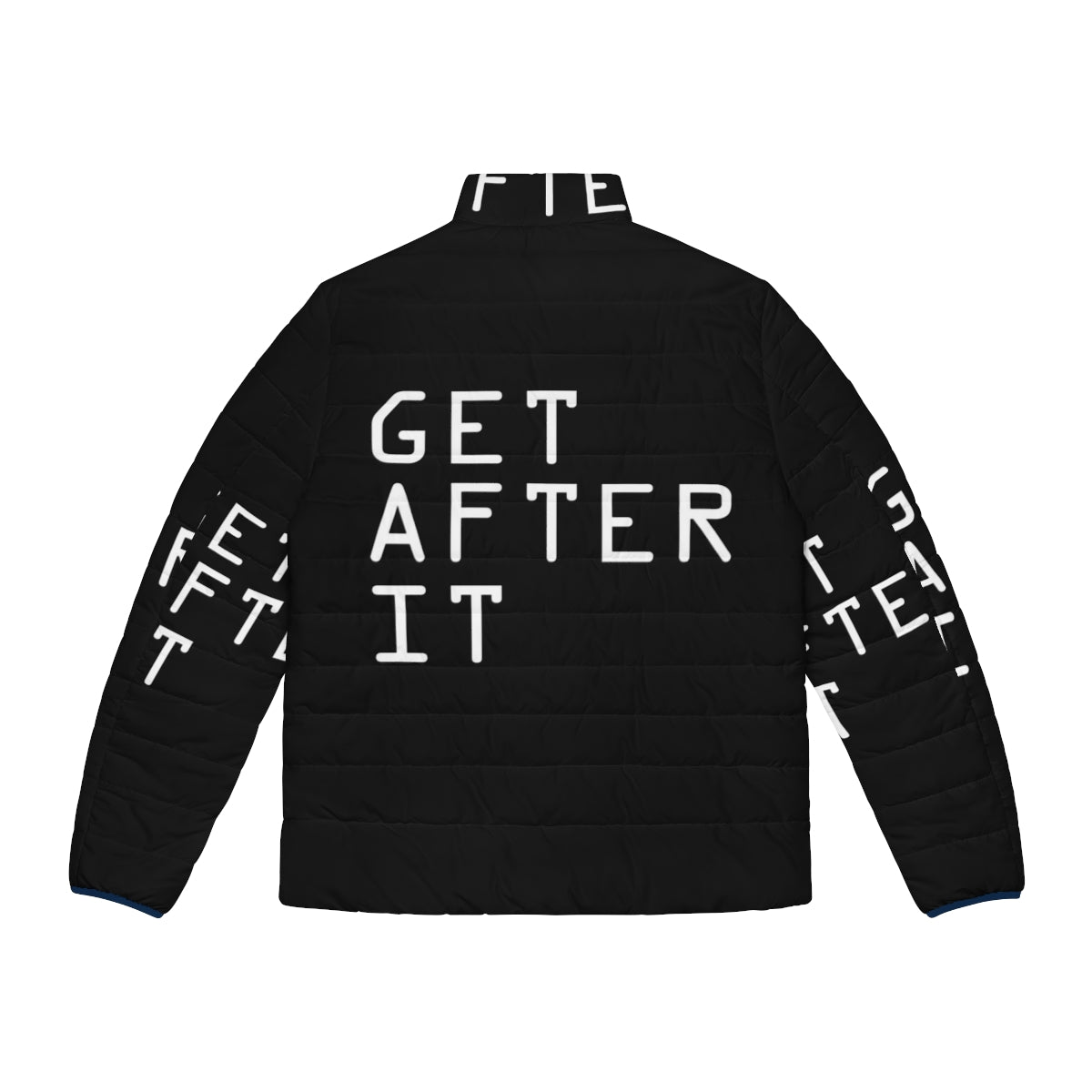 Motivational "Get After It" puffer jacket for workouts, sports, and outdoor adventures - Back