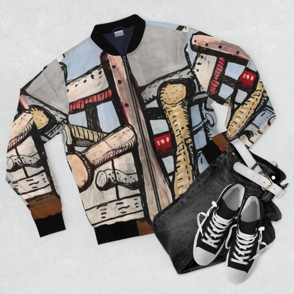 Philip Guston inspired abstract design bomber jacket - Flat lay