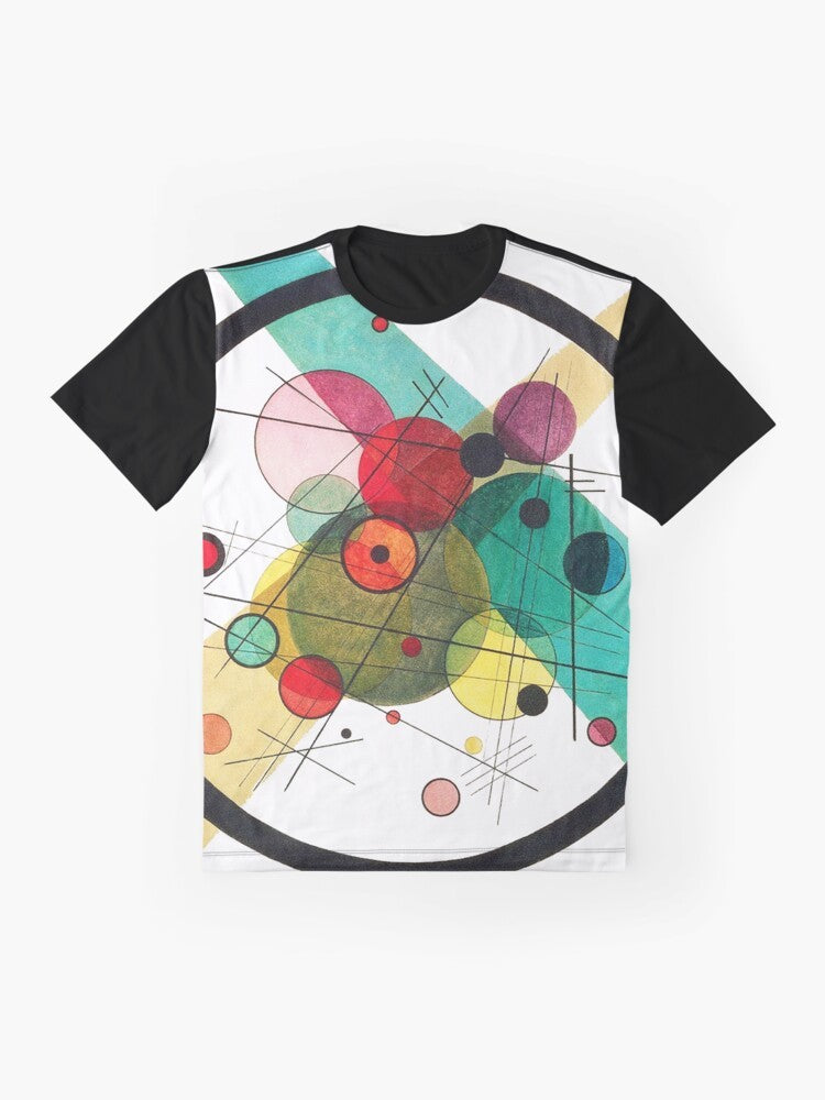 Abstract art t-shirt featuring circular designs by Wassily Kandinsky, a Bauhaus-inspired graphic - Flat lay