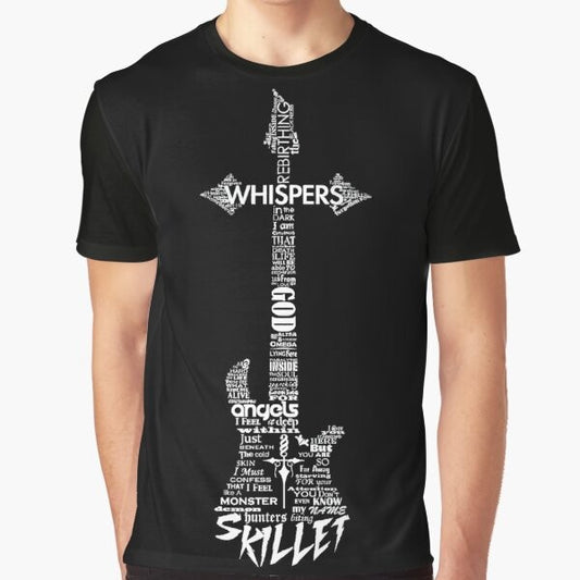 Skillet guitar typography graphic t-shirt with black background