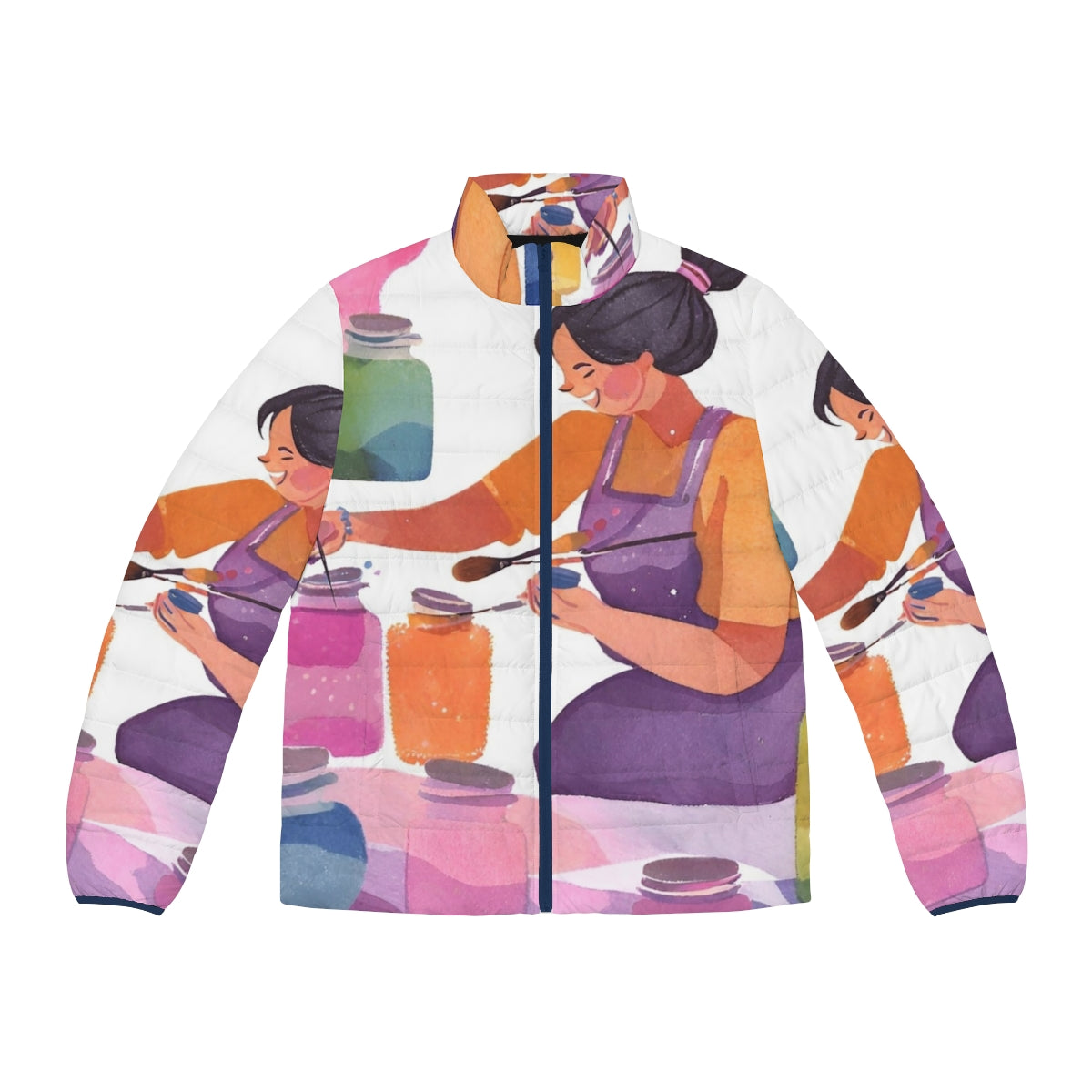 Painter wearing a warm and cozy puffer jacket, perfect for artistic hobbies