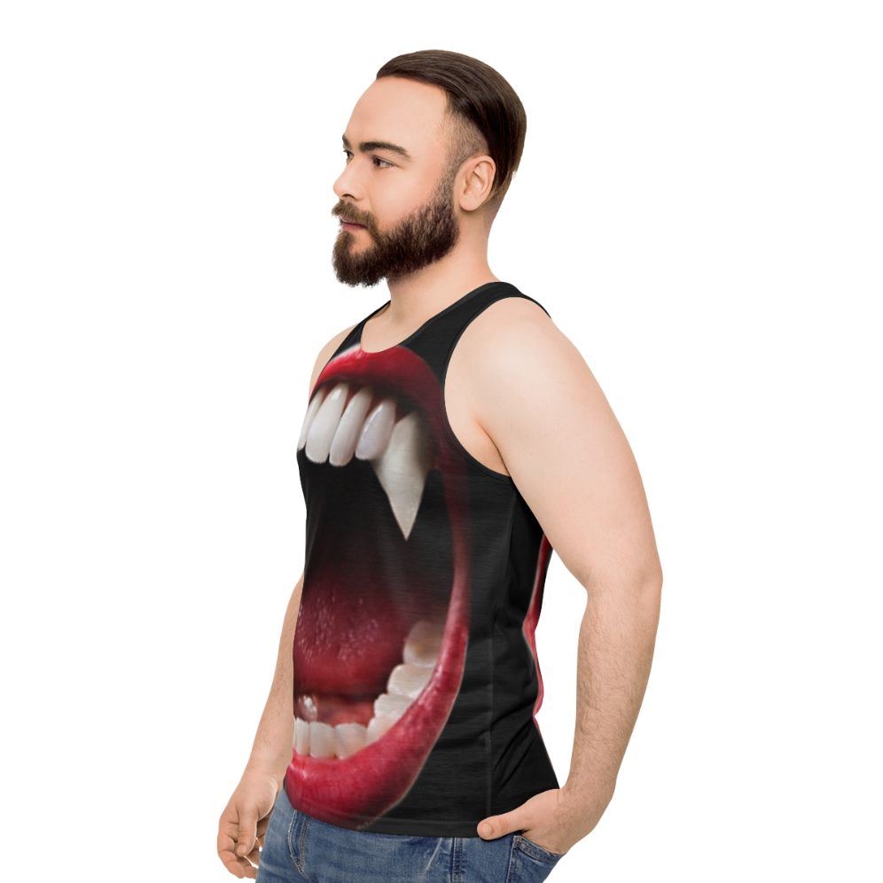 Vampire-themed unisex tank top with abstract, trendy patterns - men side