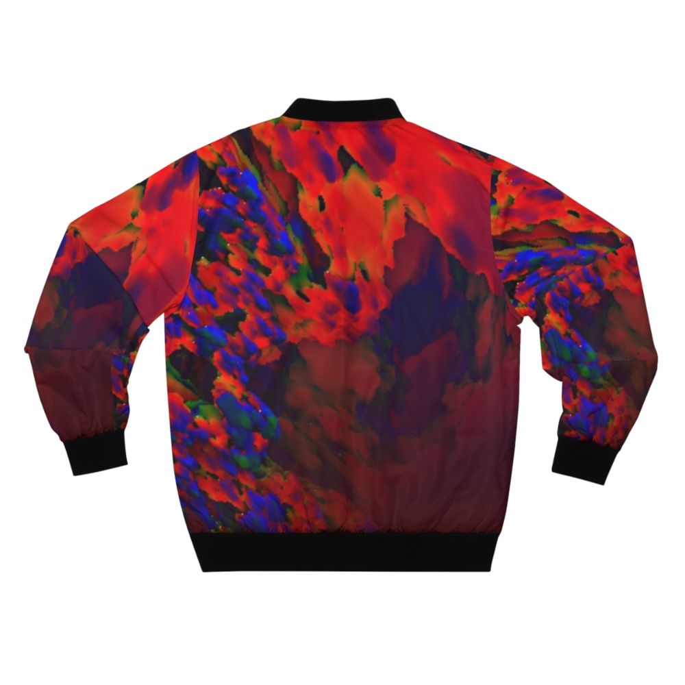 A bold and striking red bomber jacket with an abstract, fractal-inspired geometric design. - Back