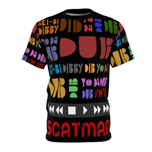 Colorful t-shirt featuring the iconic lyrics of the Scatman song from the 90s