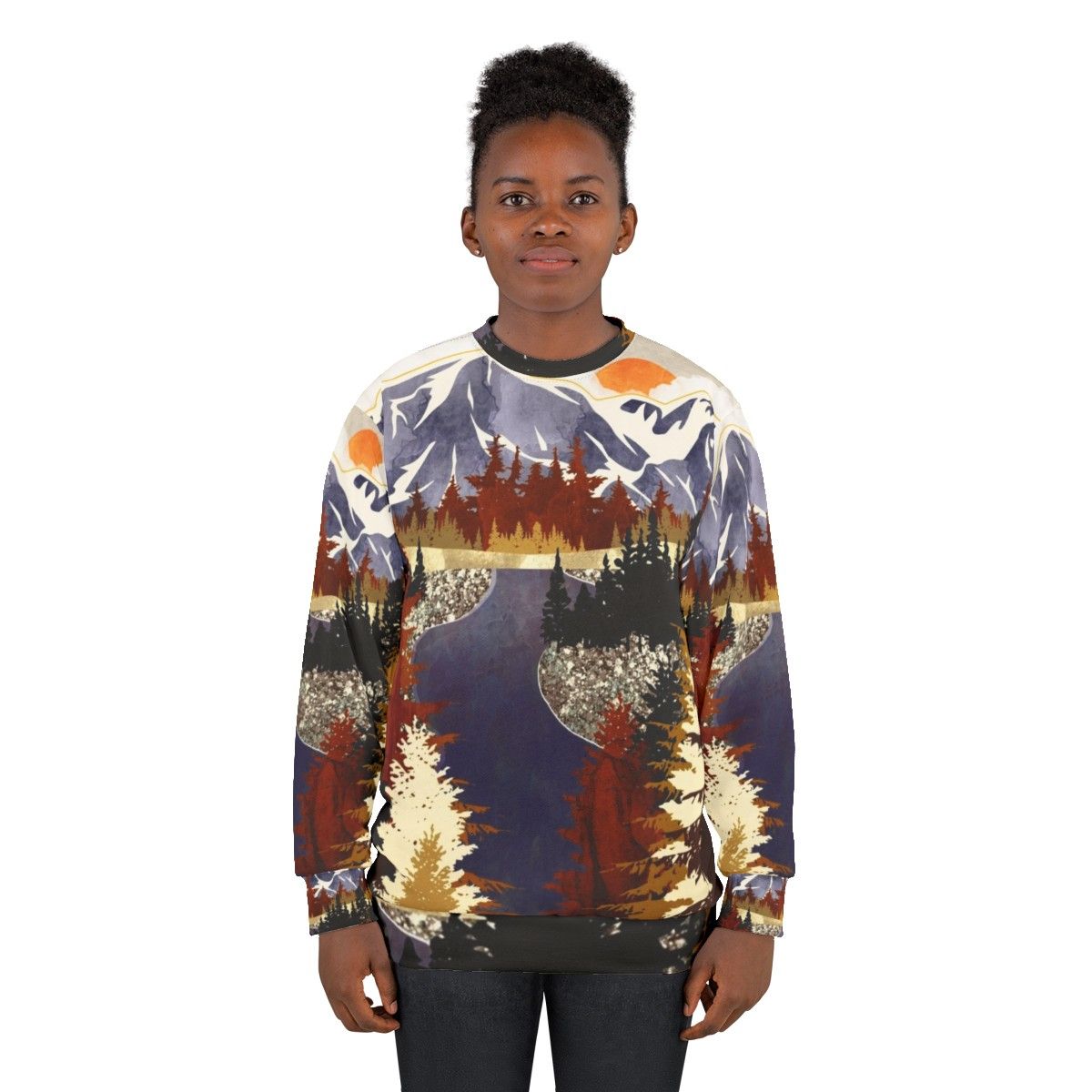 Autumn River Sweatshirt featuring a nature-inspired abstract design - women