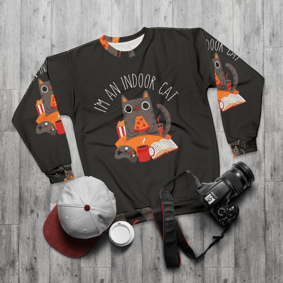 Soft and comfortable indoor cat sweatshirt - flat lay