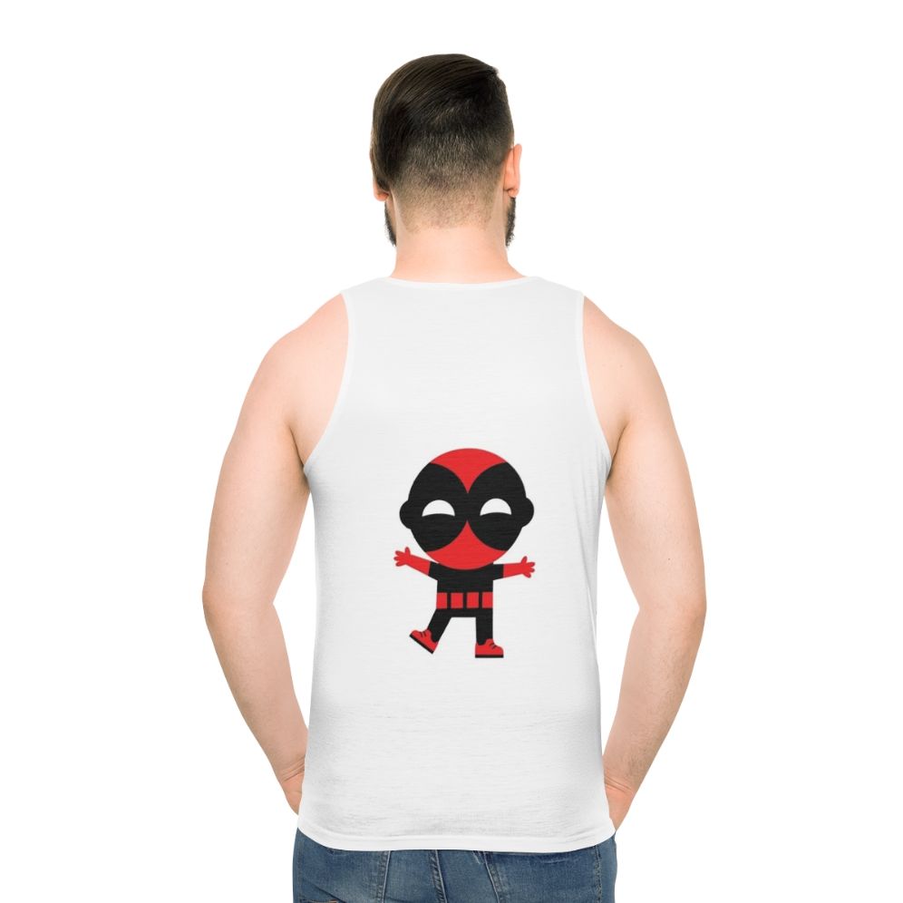 Cute baby superhero graphic on unisex superhero tank top - men back