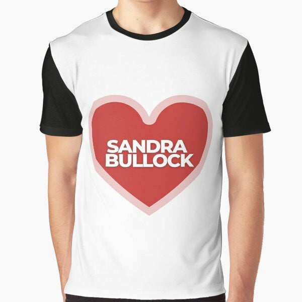 "I Love Sandra Bullock" graphic t-shirt design featuring a heart and the name "Sandra Bullock"