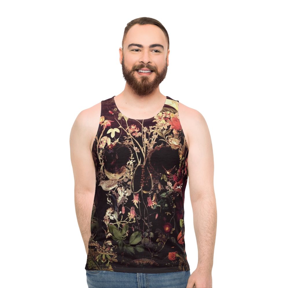 Floral skull unisex tank top - men