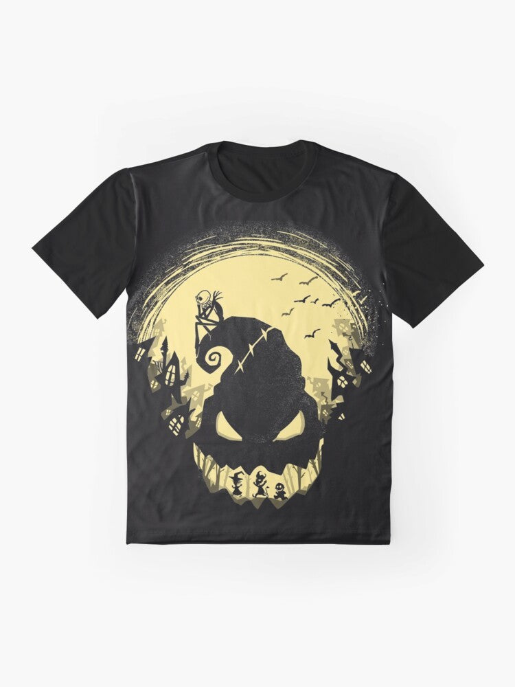 Nightmare Before Christmas Jack Skellington T-Shirt with Oogie Boogie Skeleton Design - Flat lay