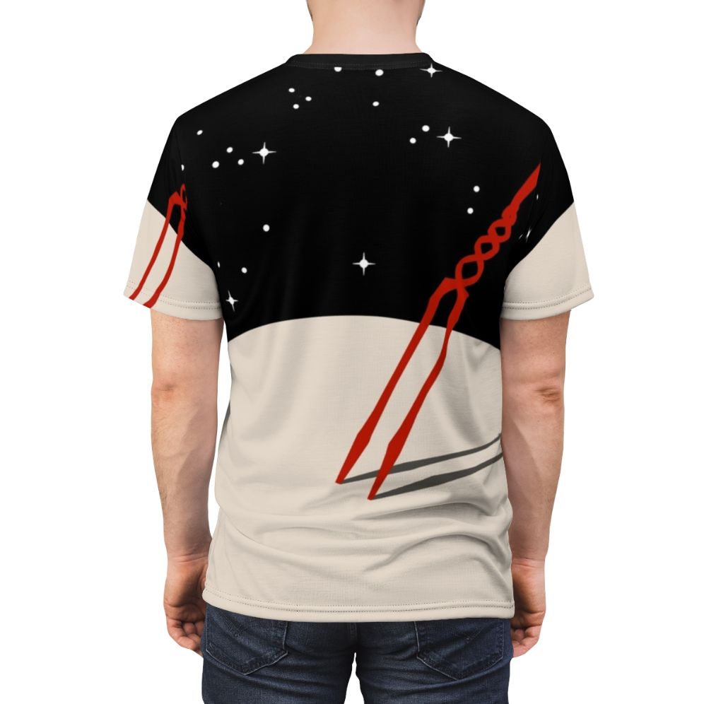 Anime inspired t-shirt design featuring the iconic Lance of Longinus from Neon Genesis Evangelion - men back