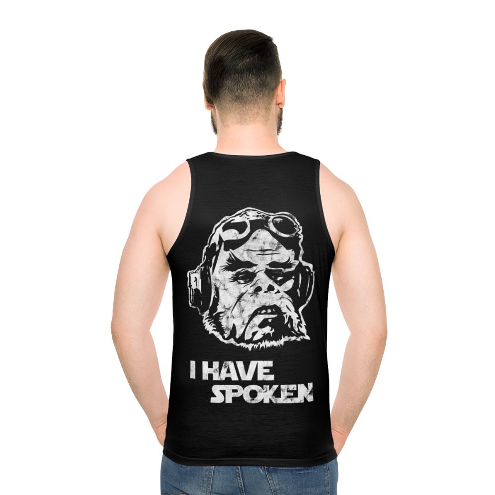 Unisex tank top with futuristic space and mandalorian inspired design - men back