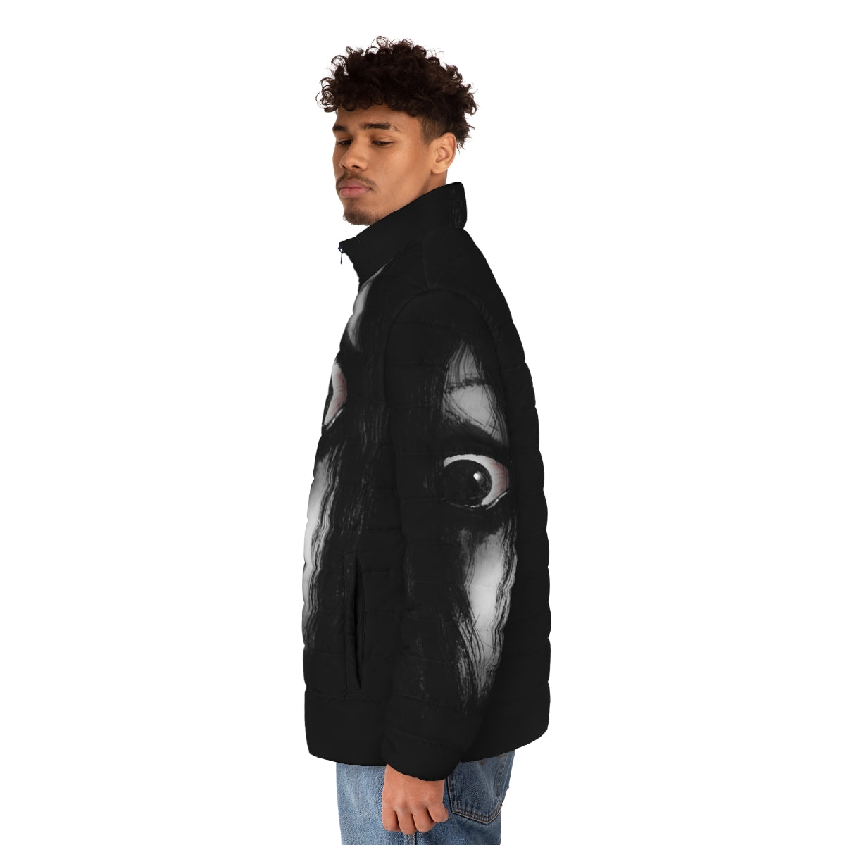 The Grudge Inspired Black Puffer Jacket - men side left