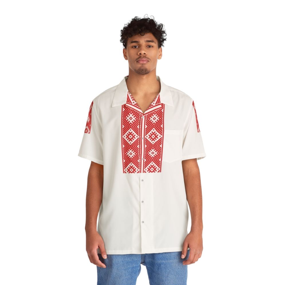 Belarusian pride Hawaiian shirt with Pahonia emblem - People Front