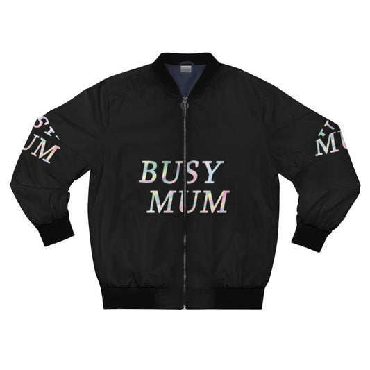 Busy Mom Colorful Holographic Bomber Jacket with Funny Quotes