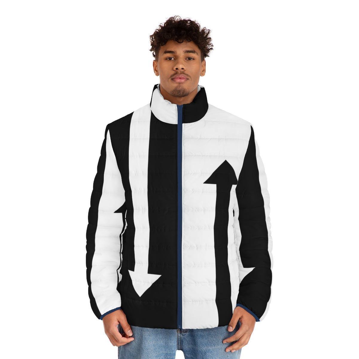 Mod Arrows Puffer Jacket - Stylish Black and White Puffer Jacket for Retro-Inspired Streetwear - men front