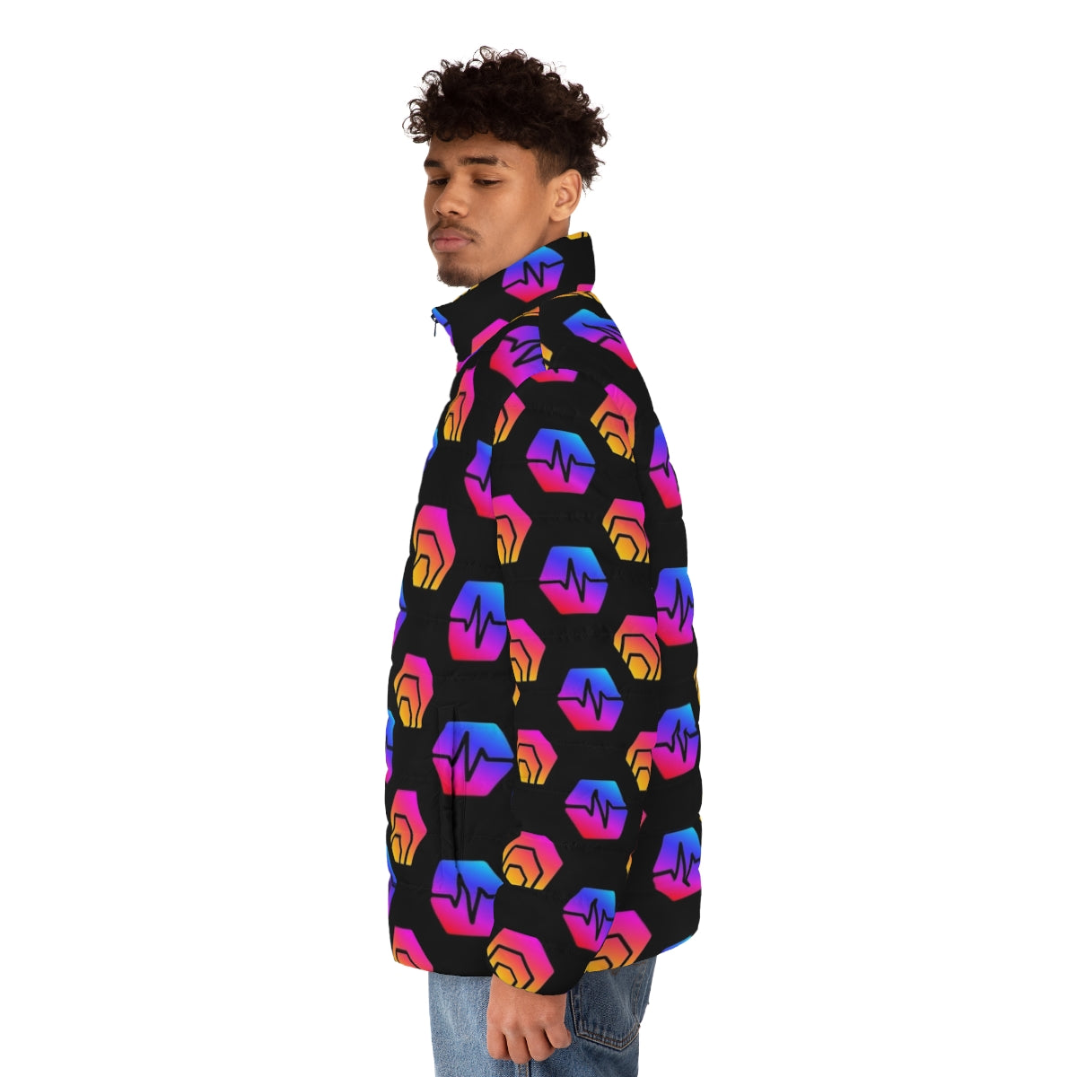 Hex Crypto and Pulsechain Logo Puffer Jacket - men side left