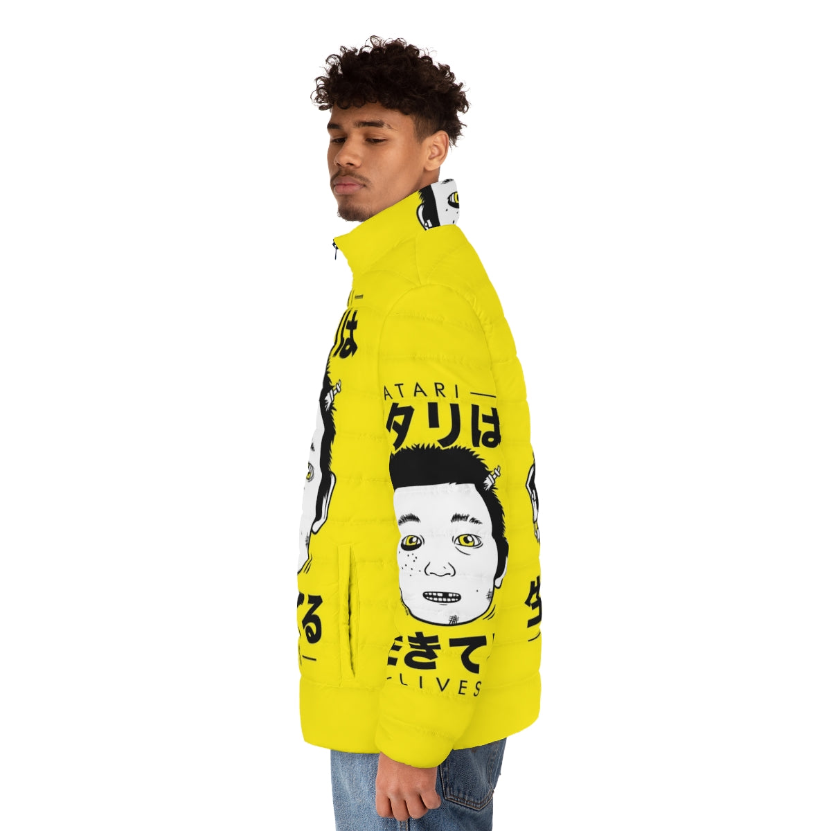 Atari Lives puffer jacket featuring retro gaming and Japanese-inspired design - men side left