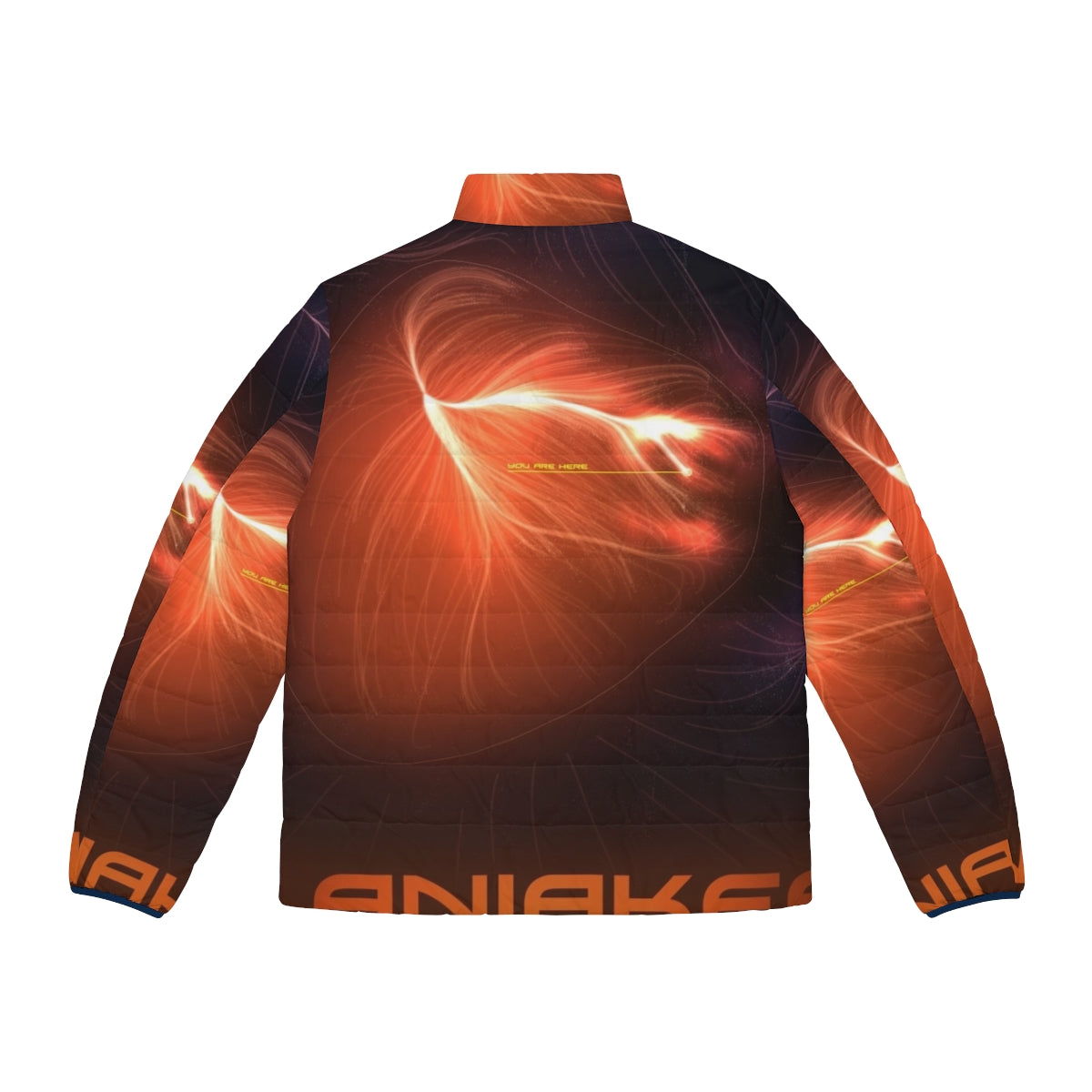 Laniakea Puffer Jacket featuring a space art design inspired by the cosmos and galaxy clusters - Back