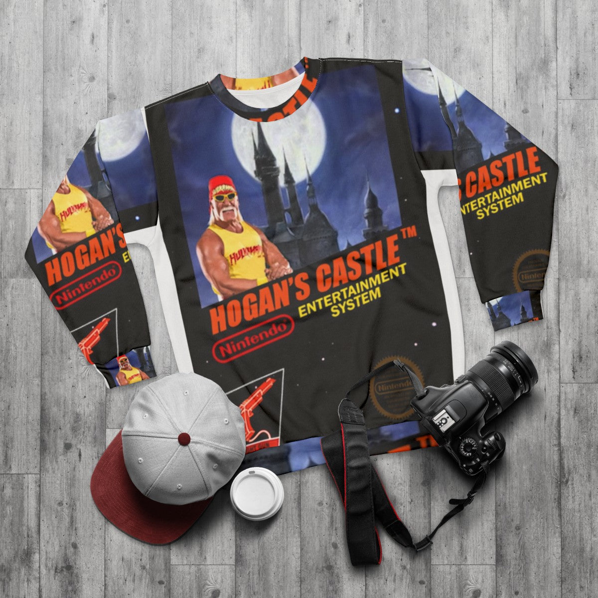 Hogan's Castle Sweatshirt featuring Beeg Yoshi from Videogamedunkey - flat lay