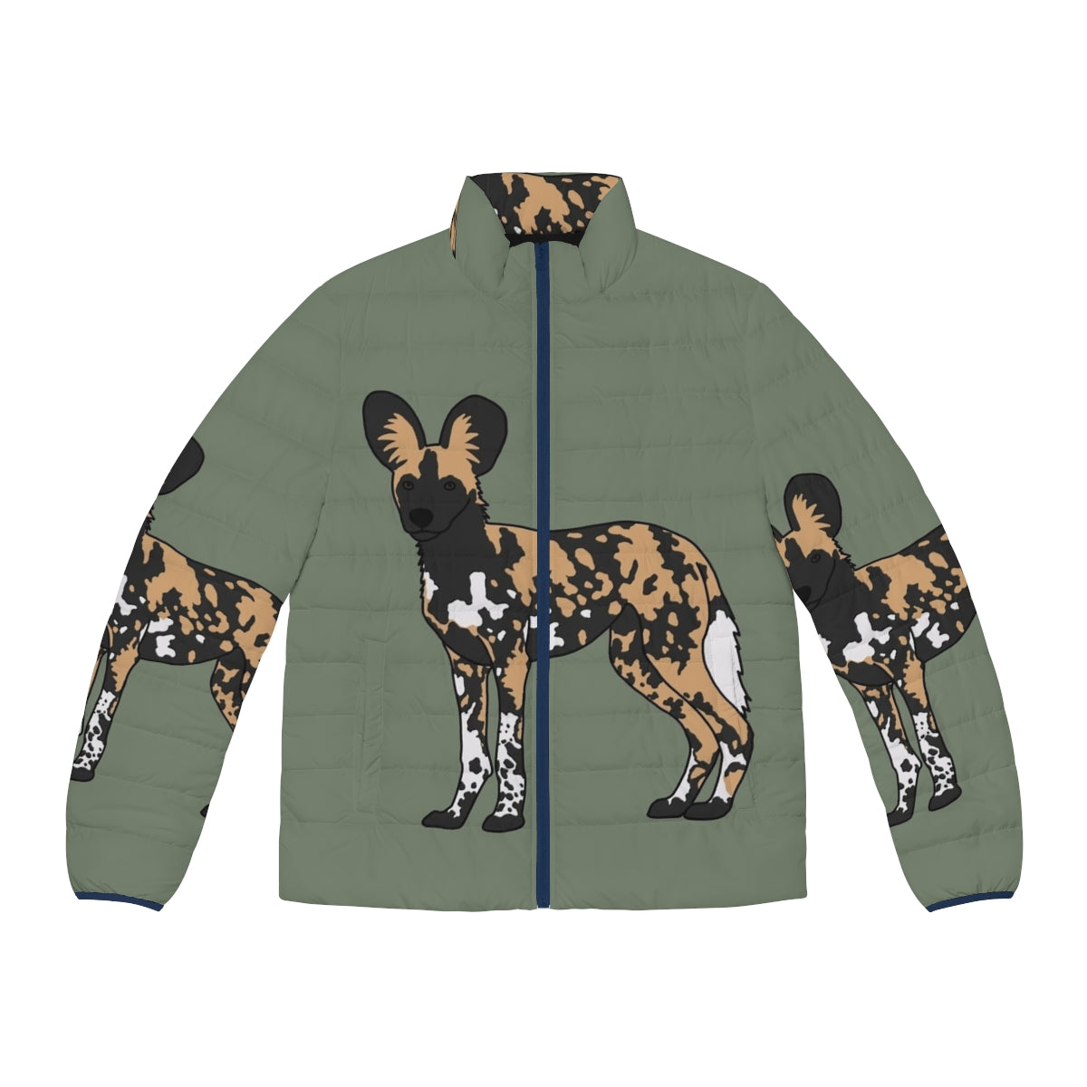 African Painted Dog Puffer Jacket featuring the stunning and unique wild canid