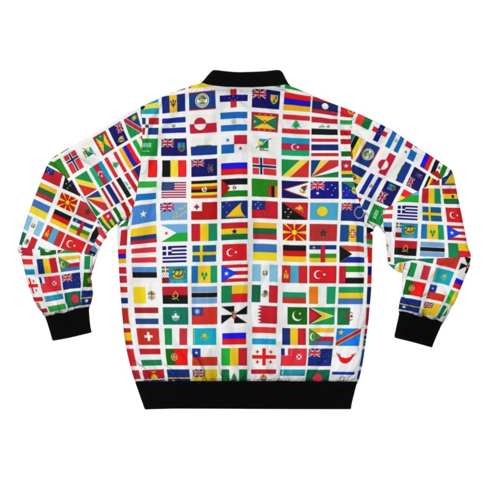 Colorful bomber jacket with flags of the world design, a stylish option for the global traveler - Back