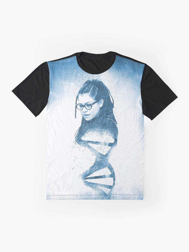 Cosima Niehaus from the Orphan Black TV series graphic t-shirt design - Flat lay