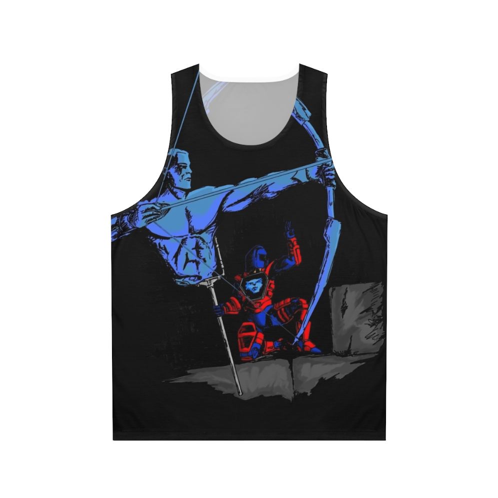 Retro unisex tank top with Cryotek-inspired 80s cartoon design