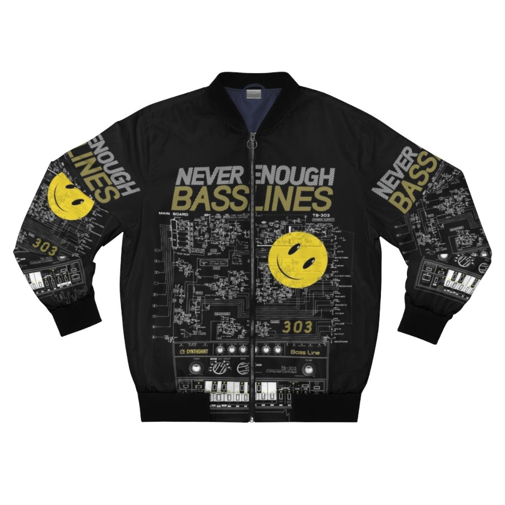 Bomber jacket featuring a 303 / Never Enough Basslines design for synth and electronic music fans