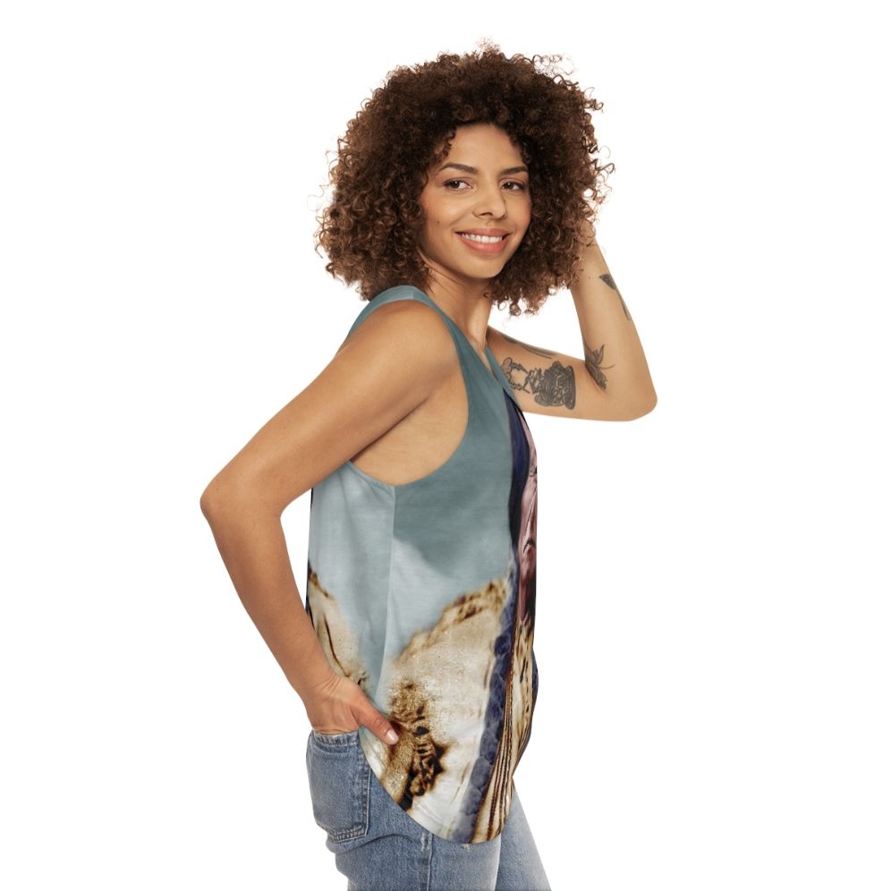 Sitting Bull Unisex Tank Top with Native American Tribal Designs - women side