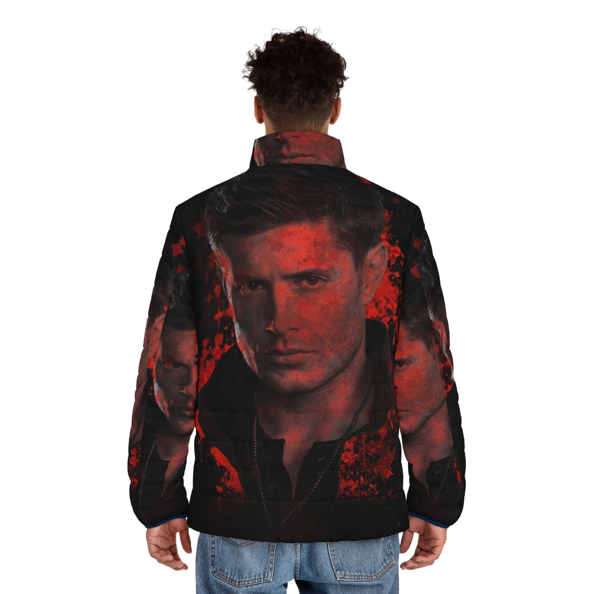 Supernatural Dean Winchester Puffer Jacket with Splatter Design - men back