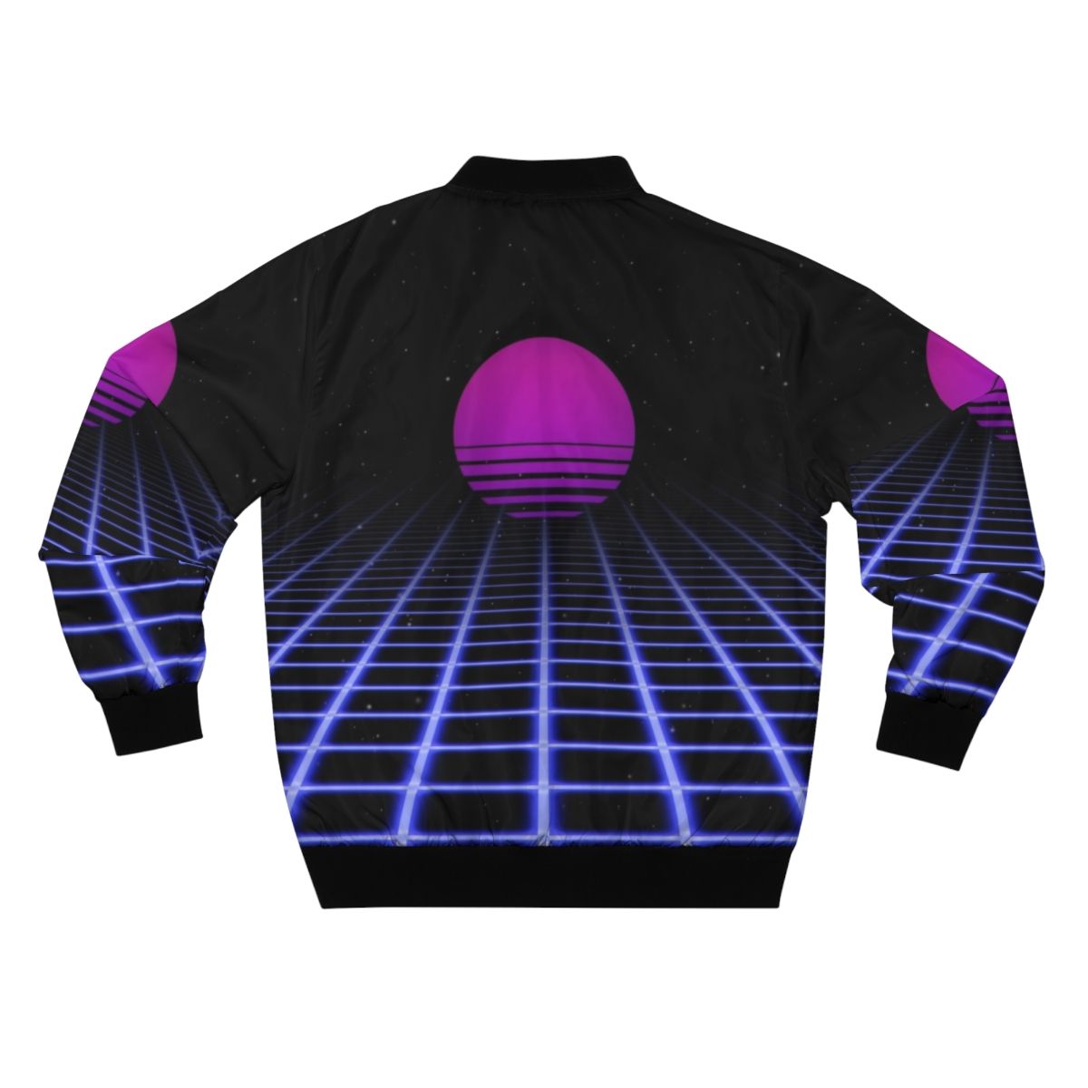 80s Sunset Aesthetic Bomber Jacket with Computer Graphics and Vapor Wave Design - Back