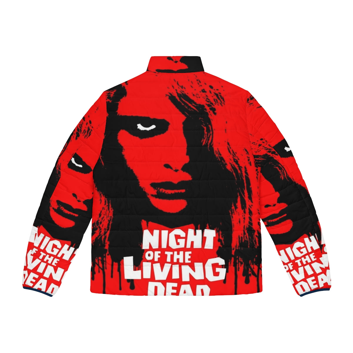 "Night of the Living Dead" inspired puffer jacket with zombie and horror movie graphics - Back