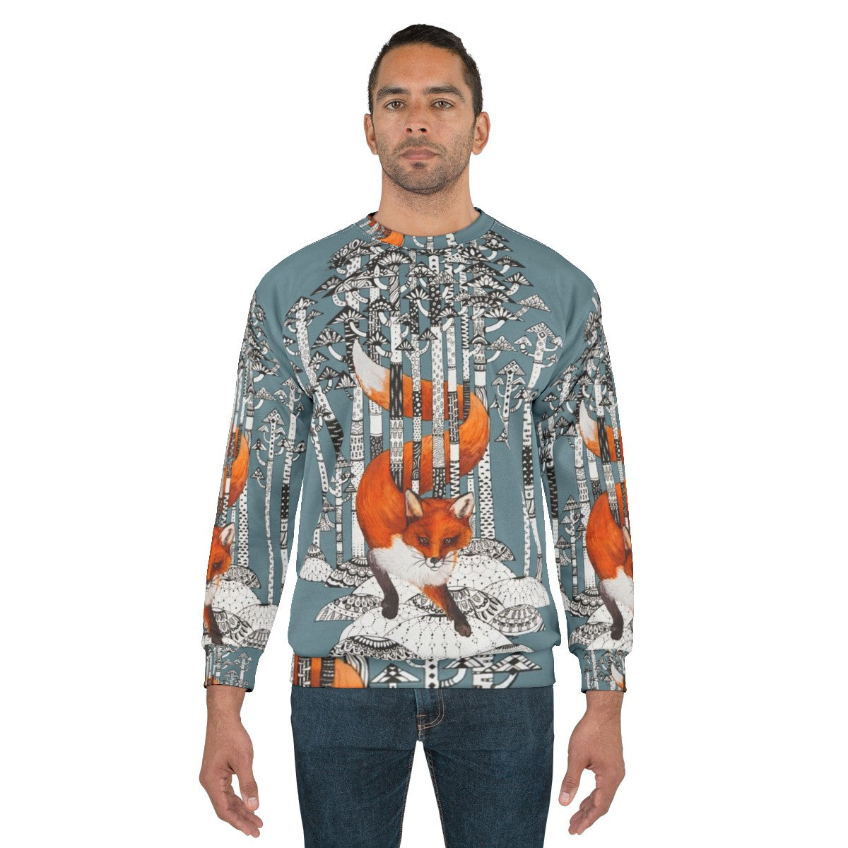 Warm and cozy fox graphic sweatshirt for outdoor winter activities - men