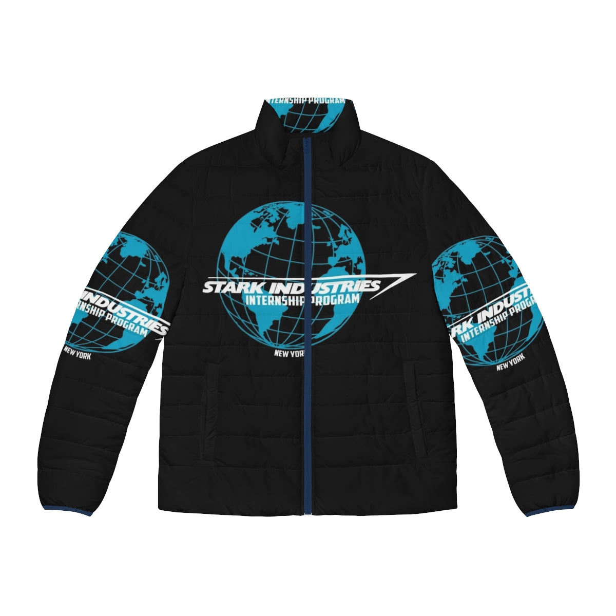 Stark Industries Internship Puffer Jacket featuring Iron Man and Spider-Man graphics