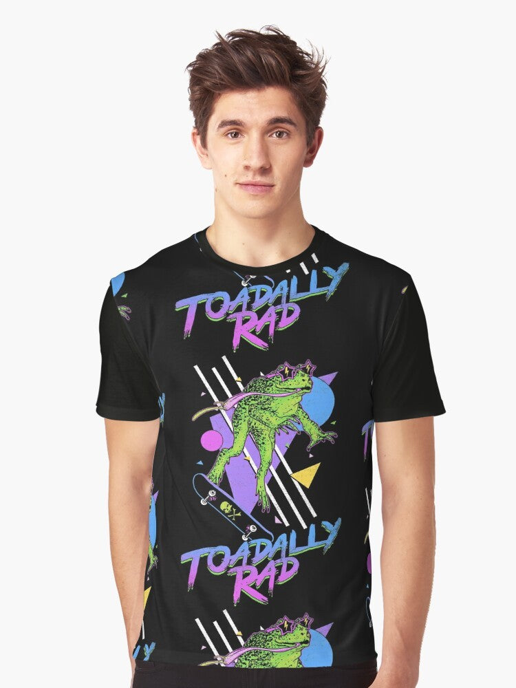 Graphic t-shirt featuring a cool, retro-inspired frog design with a radical 80s vibe. - Men