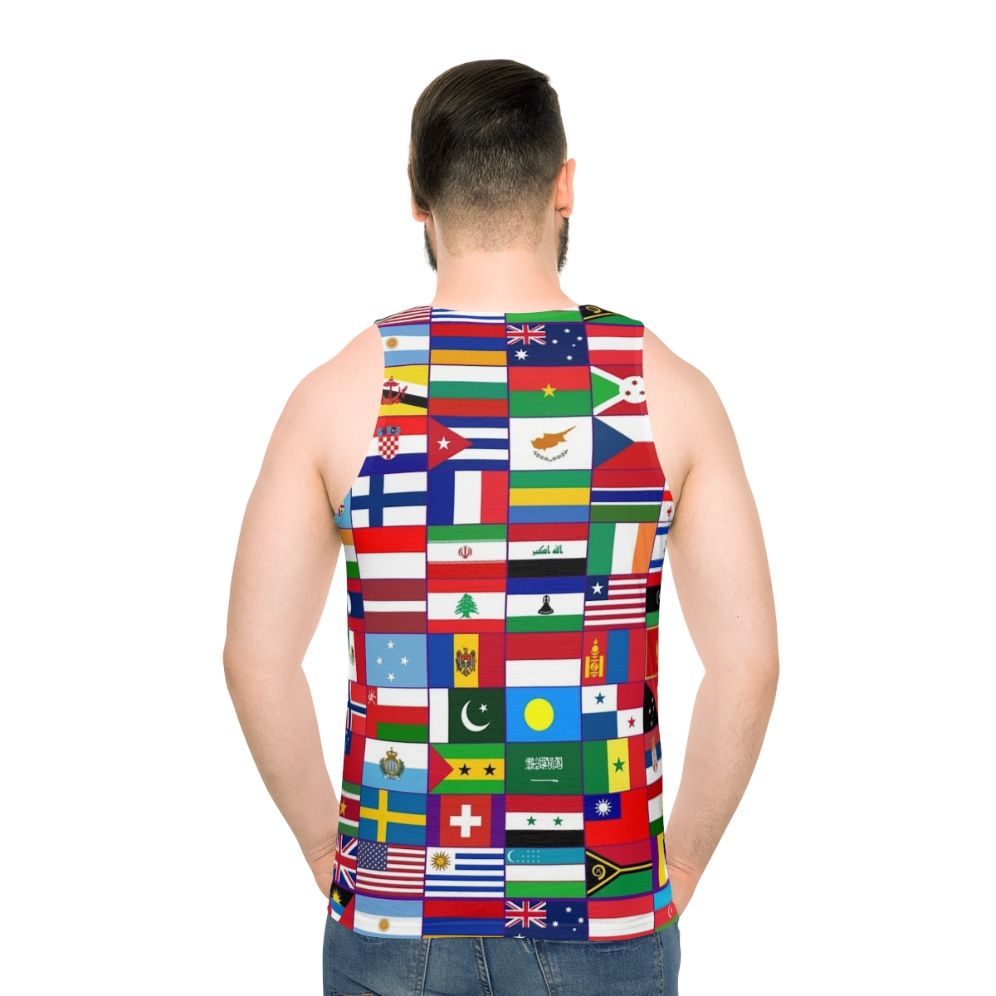 Unisex tank top with vibrant world flags design - men back