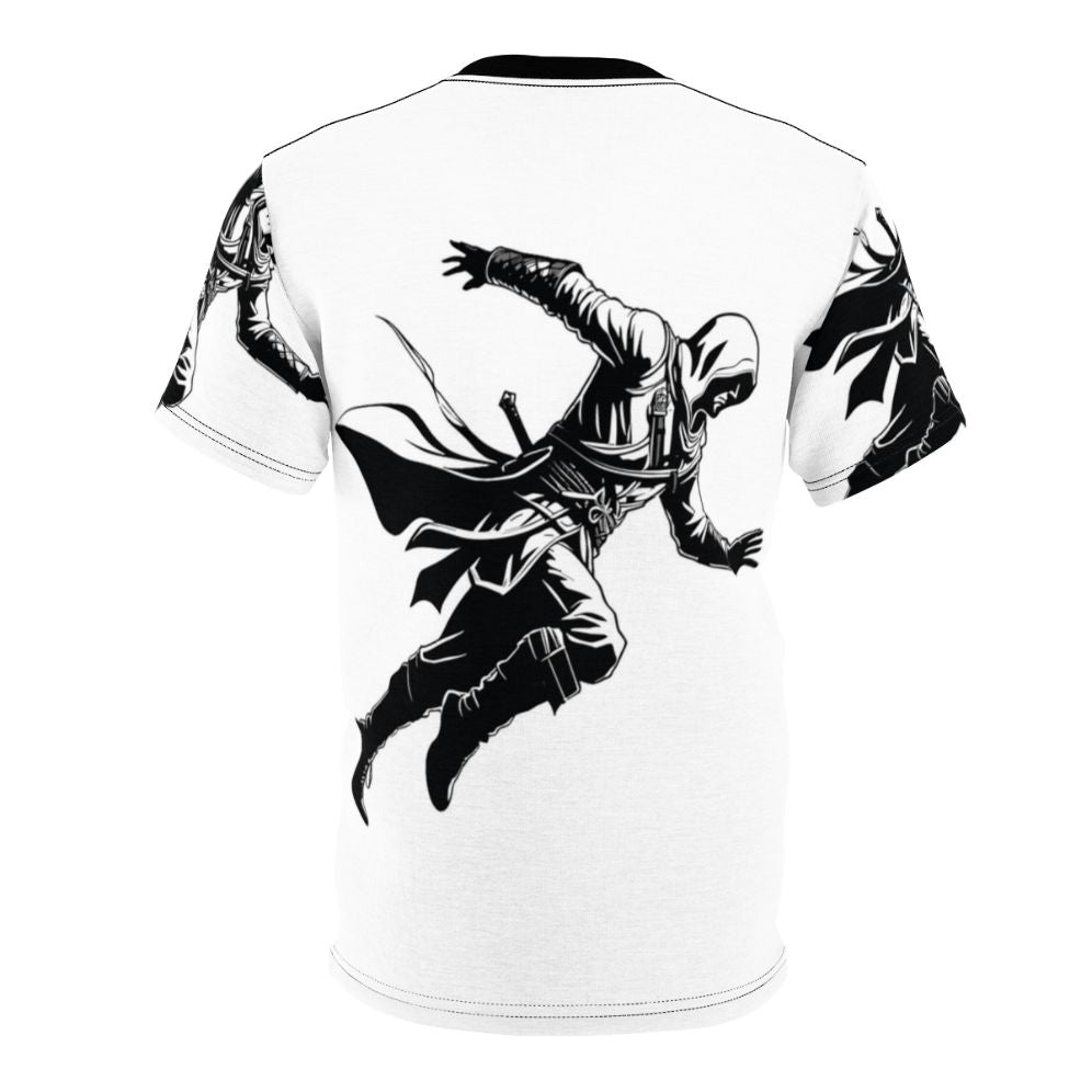 Assassins Creed inspired silhouette design on a high-quality t-shirt for gaming enthusiasts. - Back