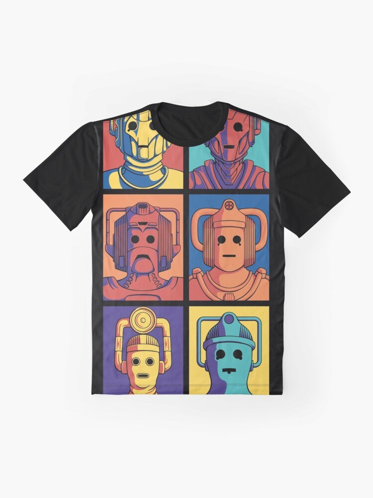 Cyberpop Evolution Graphic T-Shirt featuring Doctor Who Cybermen in retro pop art style - Flat lay