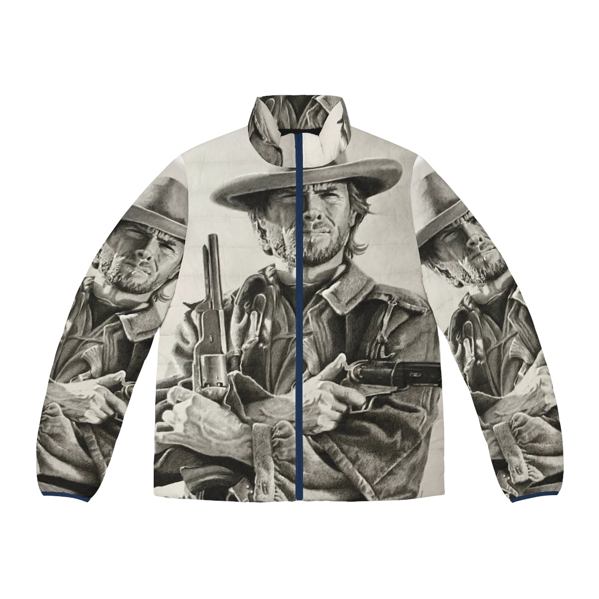 Clint Eastwood sketch printed puffer jacket