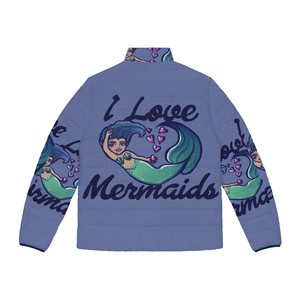 Mermaid puffer jacket with a playful mermaid design for mermaid lovers - Back