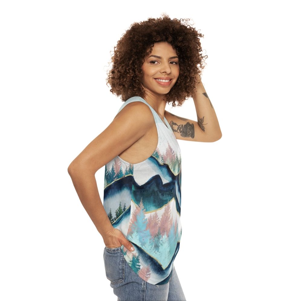 Watercolor winter forest unisex tank top - women side