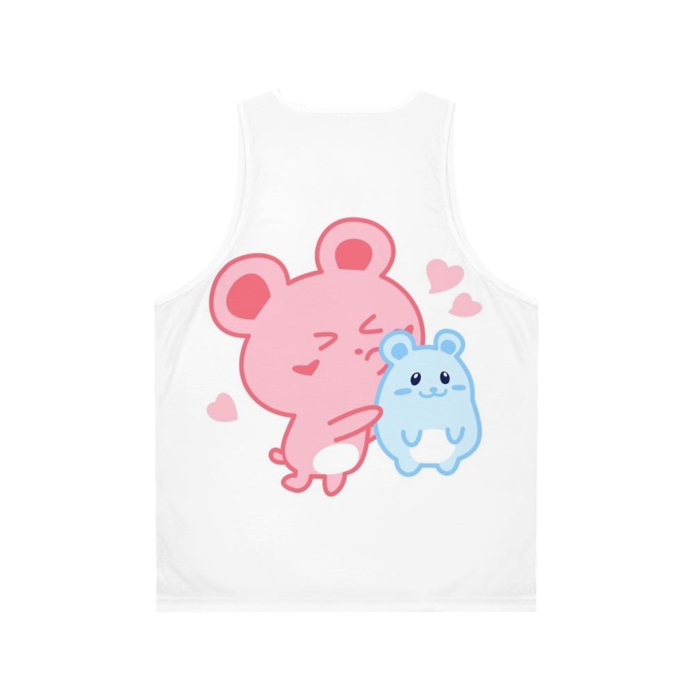 Unisex tank top with cute hamster design and pastel hearts pattern - Back