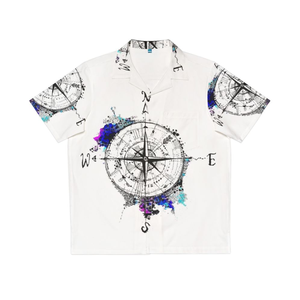 Wanderlust Hawaiian Shirt with Compass and World Map Design